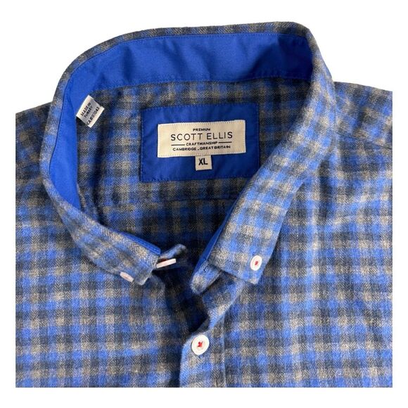 Scott Ellis Men's Blue & Grey Plaid Flannel Button Down Shirt Size XL - Picture 2 of 6